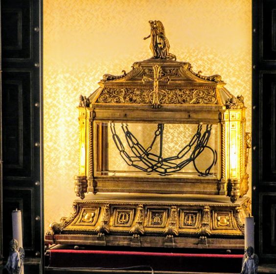 19th century reliquary with the chains of St Peter, church of San Pietro in Vincoli, Rome