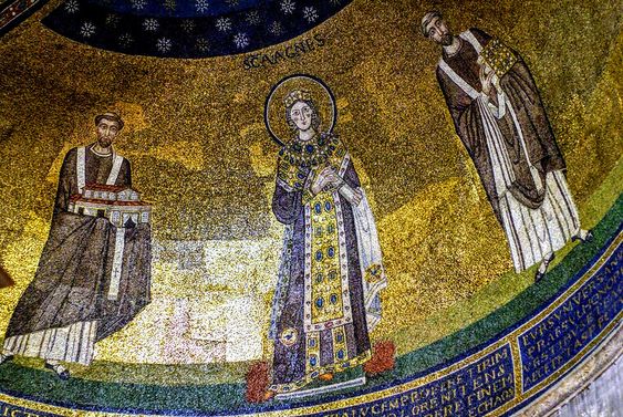 7th century mosaic, apse of the church of Sant' Agnese fuori le Mura, Rome