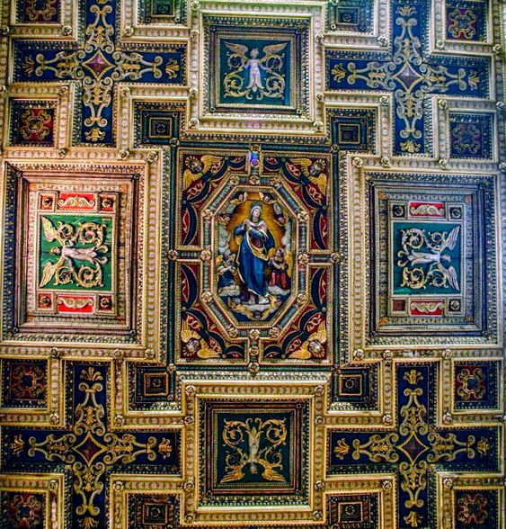 A detail of the wooden ceiling of the church of Santa Susanna, Rome