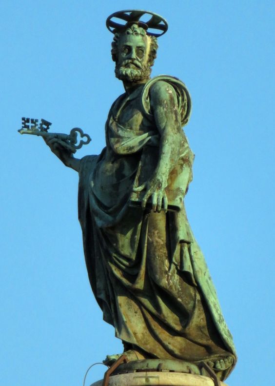 Bronze statue of St Peter atop Trajan's Column, Rome