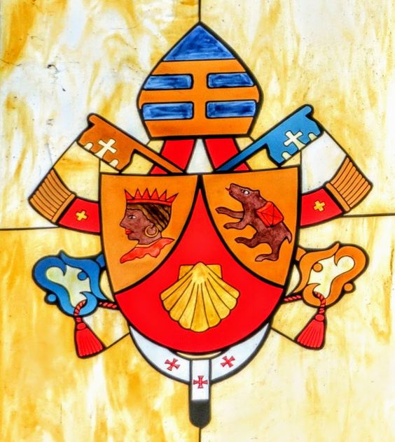 Coat of arms of Pope Benedict XVI (r. 2005-13), church of St Paul Outside the Walls, Rome