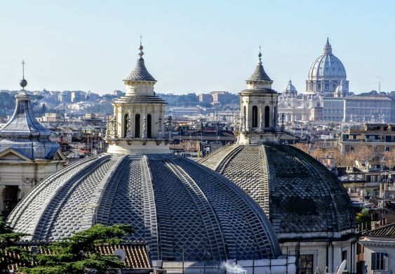 The domes of Santa Maria di Montesanto & Santa Maria dei Miracoli, Piazza del Popolo, Rome