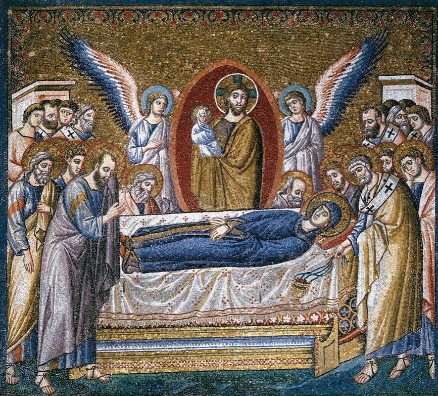 Dormition of the Virgin, mosaic by Pietro Cavallini, Santa Maria in Trastevere, Rome