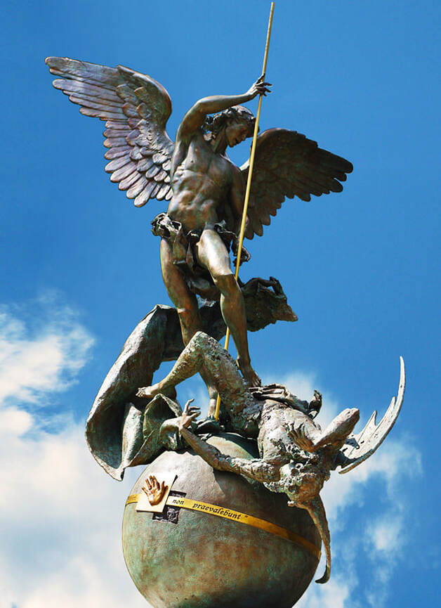 Bronze statue of St Michael the Archangel (2013) by Giuseppe Antonio Lomuscio, Vatican Gardens, Rome