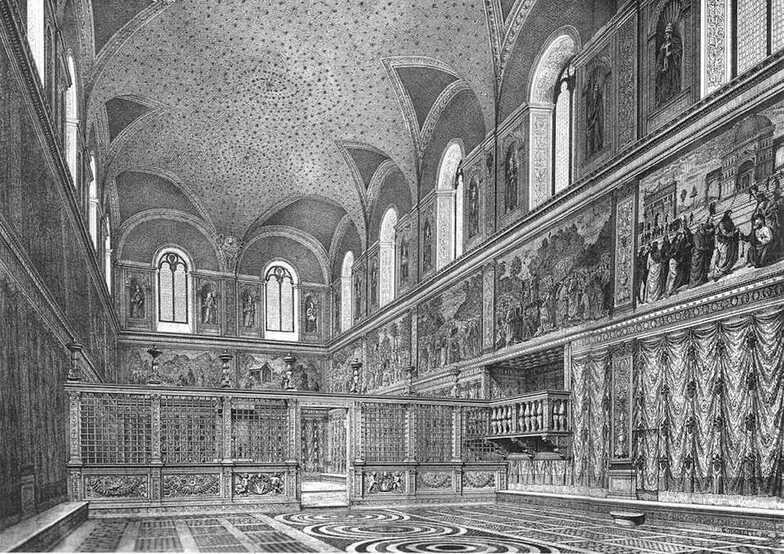 Reconstruction of the Sistine Chapel prior to Michelangelo's intervention, engraving by G. Togneti