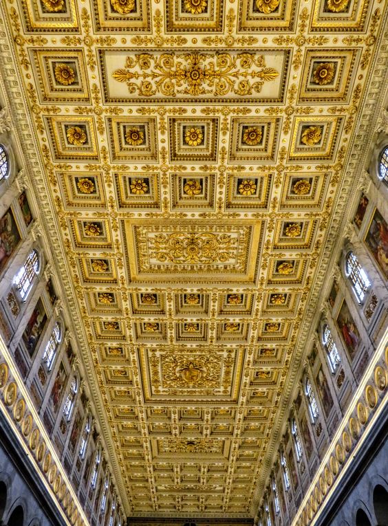 Gilded wooden ceiling, nave of the church of San Paolo fuori le Mura, Rome