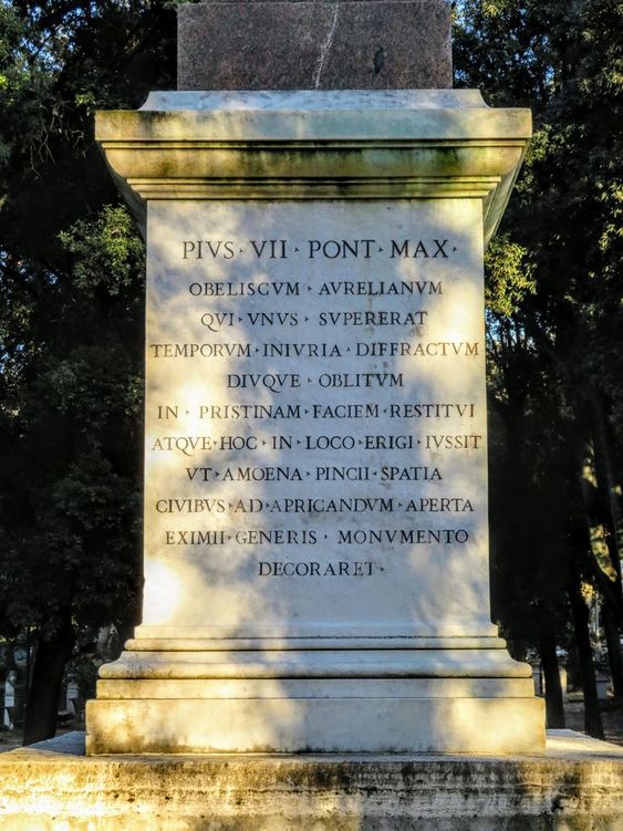 Inscription on the base of the 'Pinciano' Obelisk, Rome