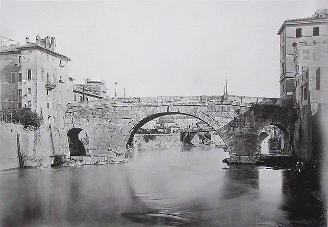 Old photograph of the Ponte Cestio in Rome before reconstruction