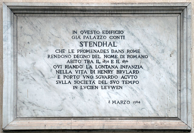 Plaque to the French Writer Stendhal, Hotel Minerva, Rome