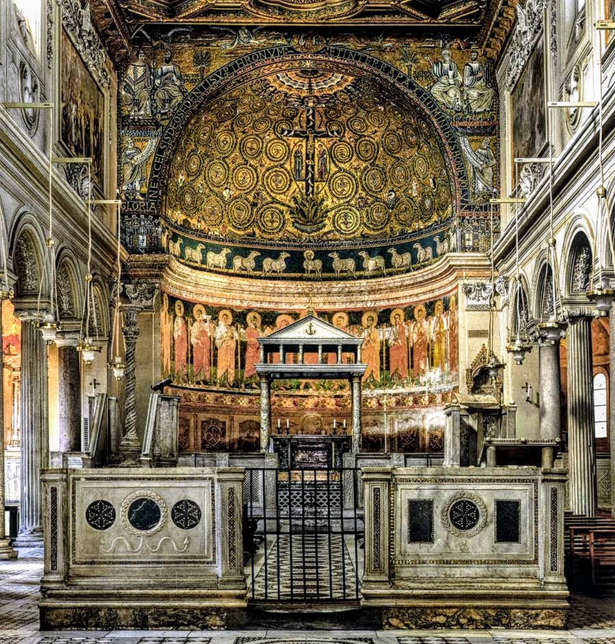 Mosaics in the apse of church of San Clemente, Rome