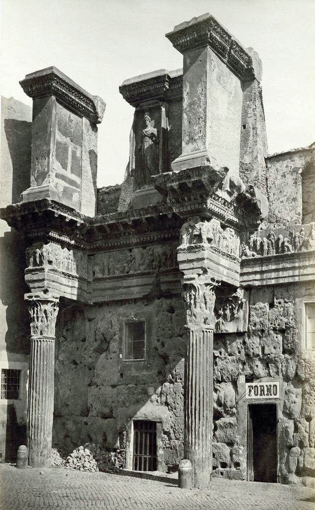 Old photograph of the two 'Colonnace' before excavation, Forum of Nerva, Rome