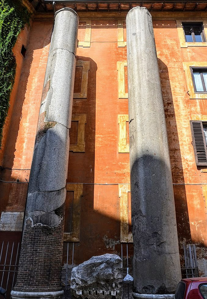 Two granite columns from the Baths of Nero, Via di Sant' Eustachio, Rome
