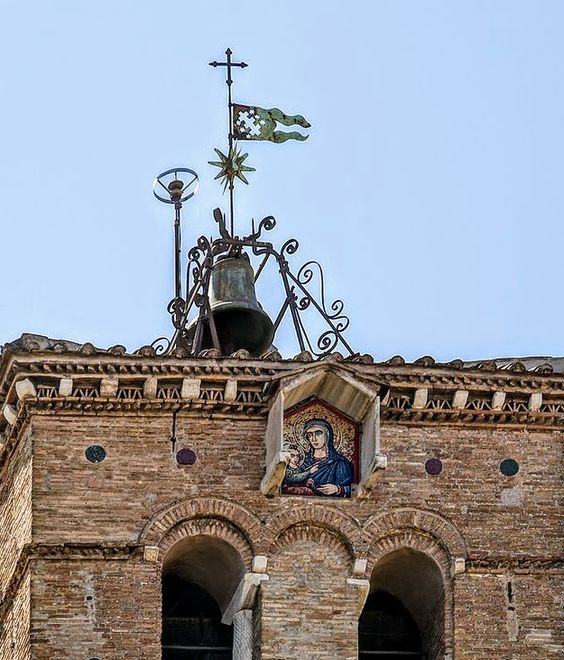 12th century Romanesque bell tower of the church of Santa Maria in Trastevere, Rome