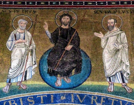 6th century mosaic of Christ, St Peter and St Paul, church of San Lorenzo fuori le Mura, Rome