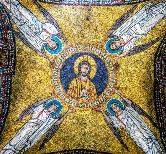 9th century mosaic in the vault of the chapel of San Zenone, church of Santa Prassede, Rome
