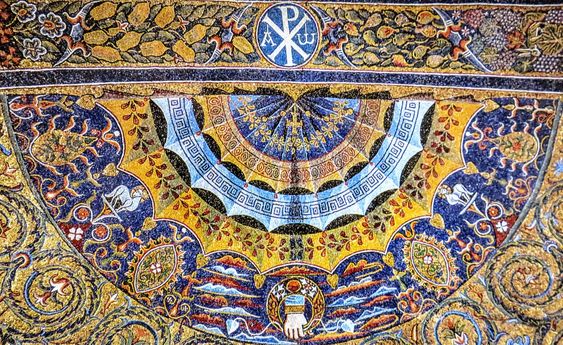 A detail of the 12th century mosaic in the apse of the church of San Clemente, Rome
