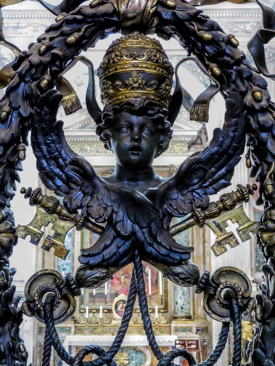 A detail of the beautiful 18th century wrought-iron gates of the Cappella Clementina, St John Lateran, Rome
