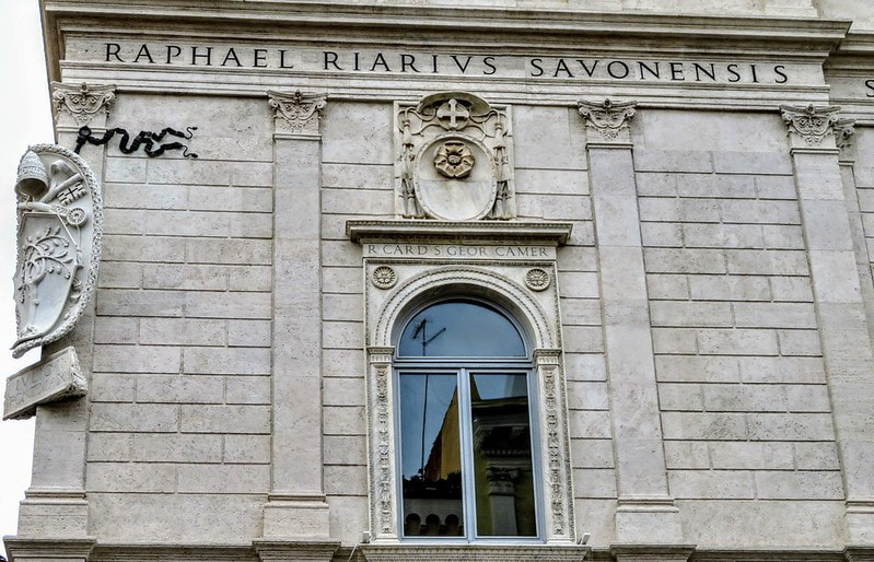 A detail of the facade of Palazzo della Cancelleria, Rome