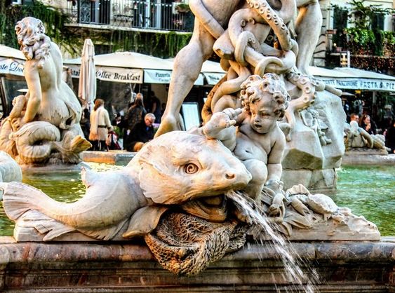 A detail of the Fountain of Neptune, Piazza Navona, Rome