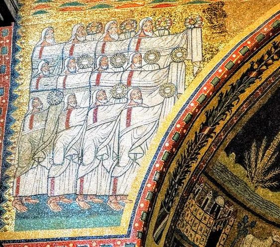 A detail of the mosaic on the apsidal arch of the church of Santa Prassede, Rome