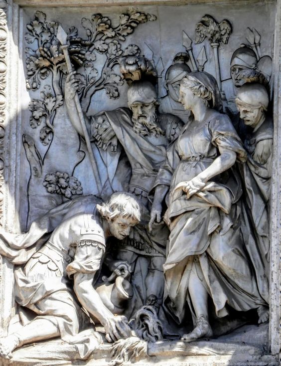 'A Young Woman Indicates the Spring to Some Soldiers', relief by Andrea Bergondi, Trevi Fountain, Rome