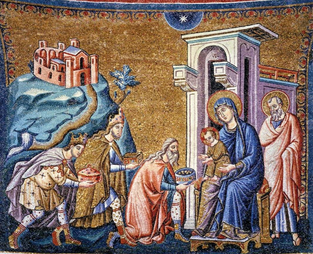 Adoration of the Magi, mosaic by Pietro Cavallini, Santa Maria in Trastevere, Rome