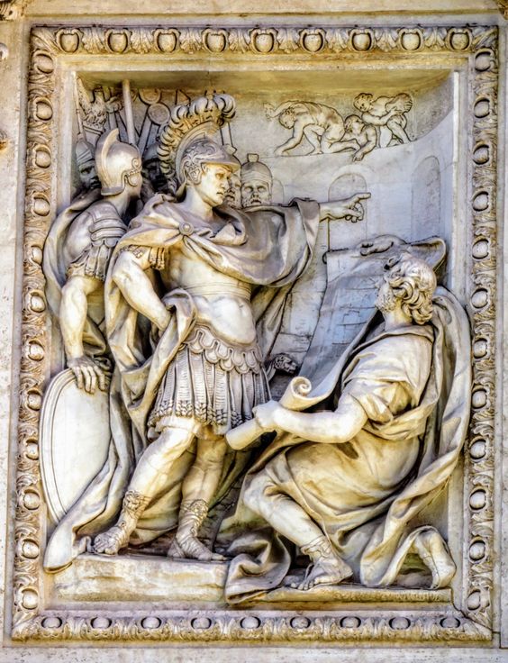Agrippa Approves the Design of the Aqueduct, relief by Andrea Bergondi, Trevi Fountain, Rome