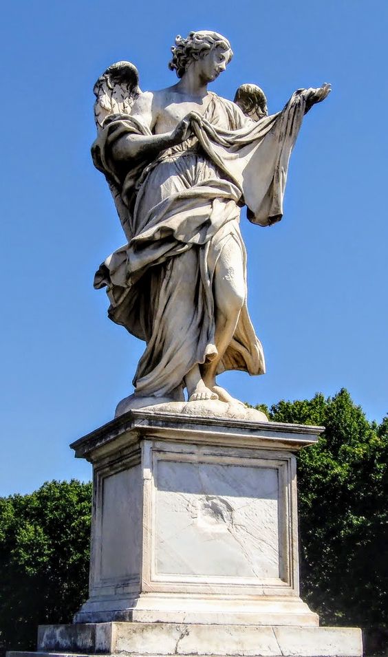 Angel holding the Sudarium (Veil of St Veronica) by Cosimo Fancelli, Ponte Sant' Angelo, Rome