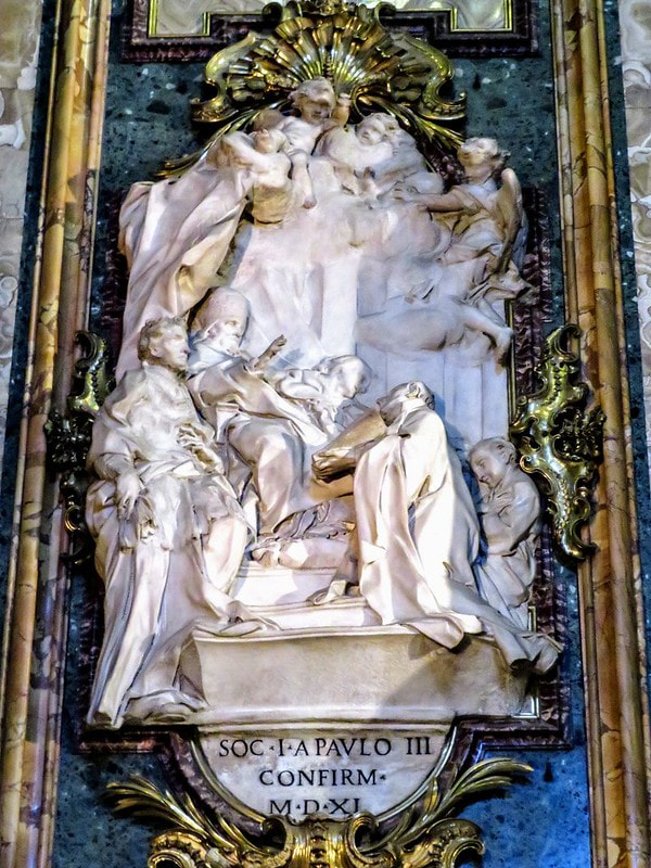 Approval of the Society of Jesus by Pope Pauli III, Angelo De Rossi, Chapel of St Ignatius, Chiesa del Gesu, Rome