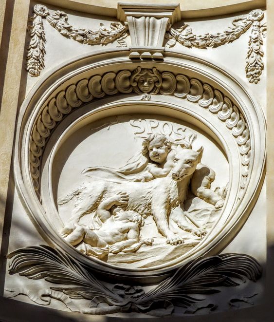 Bas-relief of Romulus and Remus, facade of the church of Santa Caterina da Siena a Via Giulia, Rome