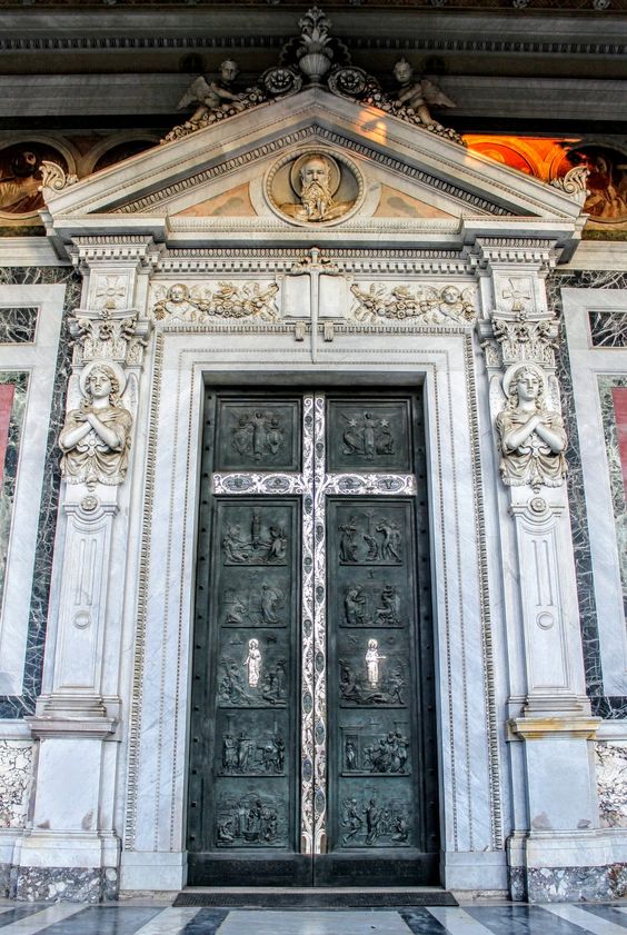 Bronze door by Antonio Maraini, church of San Paolo fuori le Mura (St Paul Outside the Wall), Rome