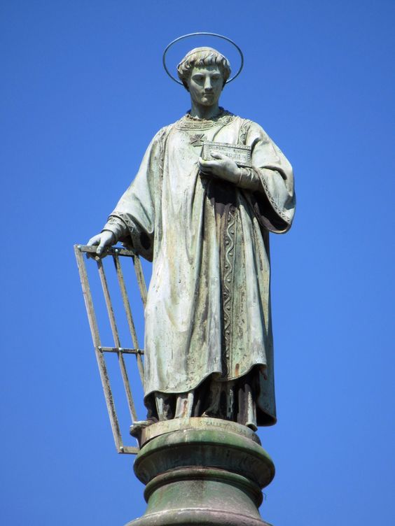 Bronze statue of Saint Lawrence by Stefano Galletti (1832-1905), church of San Lorenzo fuori le Mura (St Lawrence Outside the Walls), Rome
