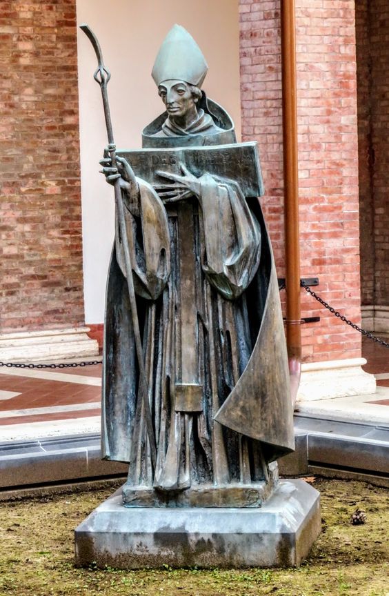Bronze statue of St Anselm by the Swiss artist Albert Wider (1910-85), Abbey of Sant' Anselmo all' Aventino, Rome
