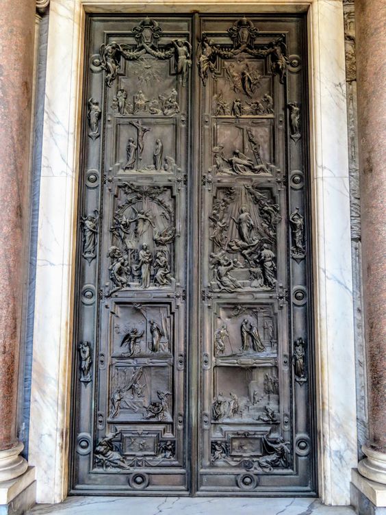 Central bronze door (1949) by Ludovico Pogliaghi, Santa Maria Maggiore, Rome