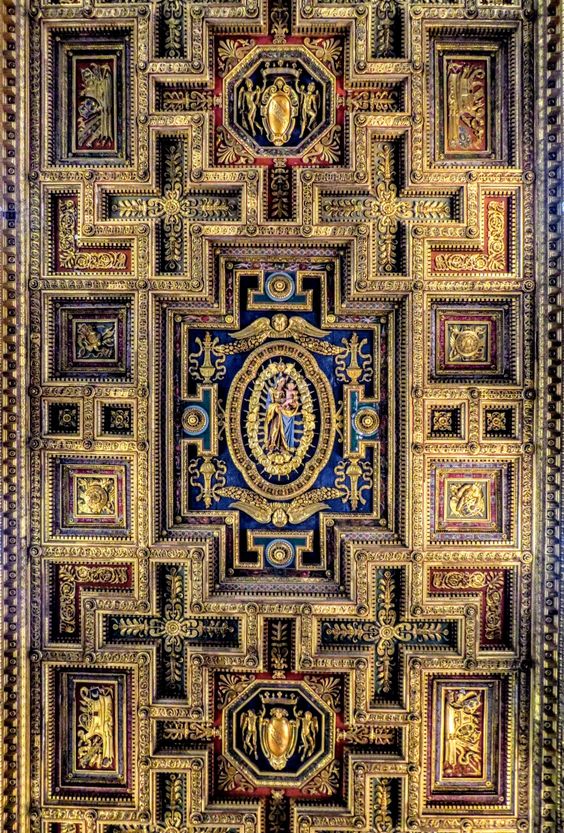Central section of the 16th century wooden ceiling of the church of Santa Maria in Aracoeli, Rome