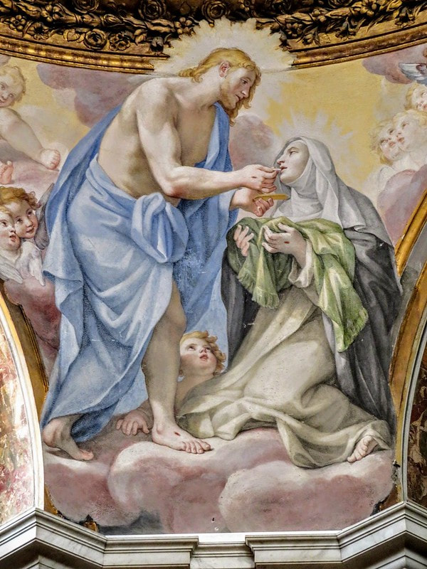 Christ Gives St Catherine Communion, fresco by Giovanni Odazzi, Cappella di Santa Caterina, church of Santa Sabina, Rome