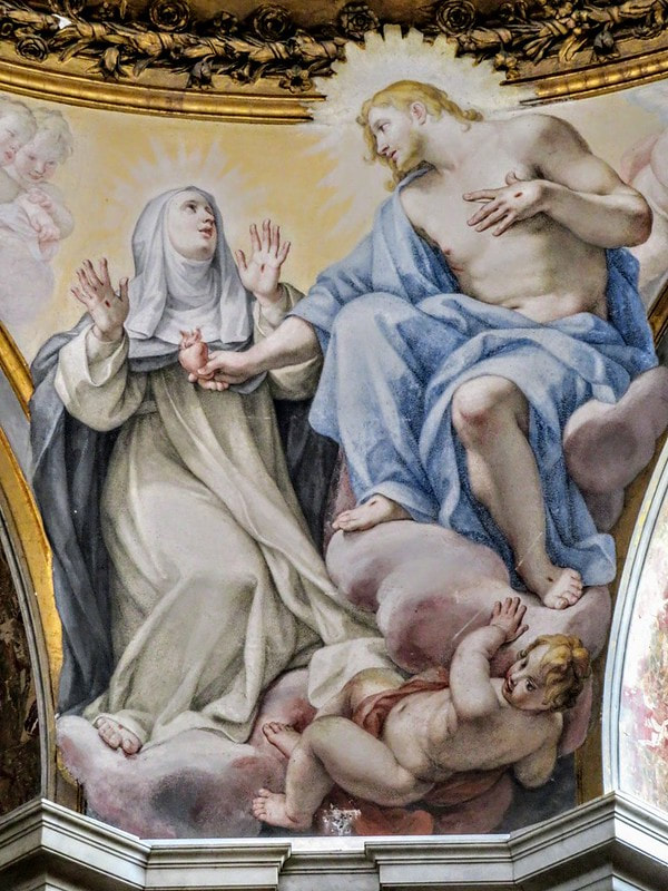 Christ Gives St Catherine his Heart, fresco by Giovanni Odazzi, Cappella di Santa Caterina, church of Santa Sabina, Rome