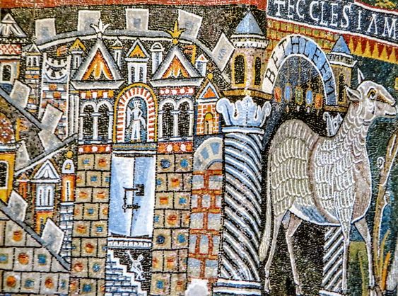 City of Bethlehem, a detail of the 12th century mosaic in the apse of the church of San Clemente, Rome