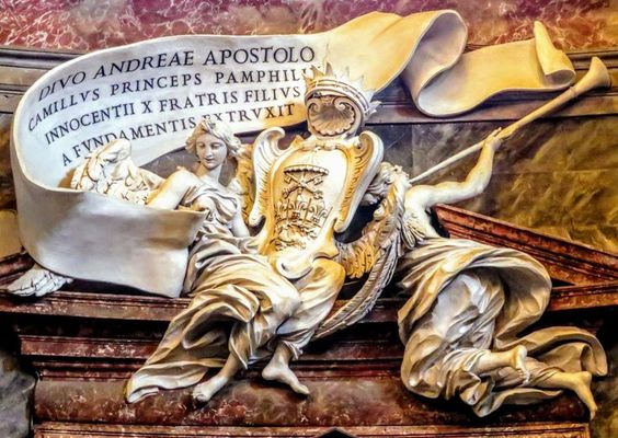Coat of arms of Cardinal Camillo Pamphilj, church of Sant' Andrea al Quirinale, Rome