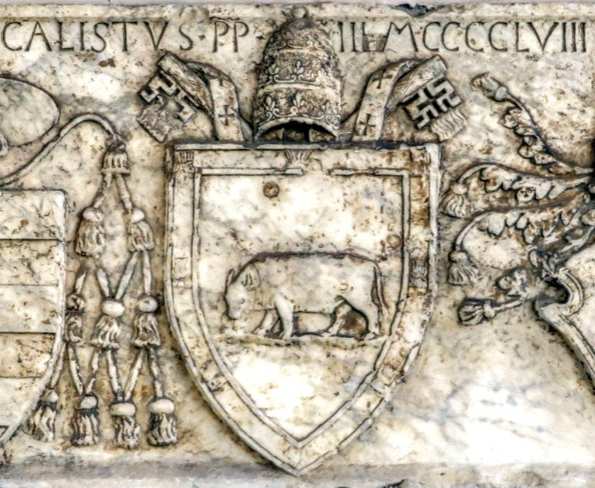 Coat of arms of Pope Callixtus III (r. 1455-58), Ponte Milvio, Rome 