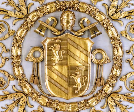 Coat of arms of Pope Pius IX (r. 1846-78), church of San Paolo fuori le Mura, Rome