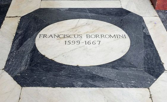 Commemorative inscription to the architect Francesco Borromini (1599-1667), the church of San Giovanni dei Fiorentini, Rome