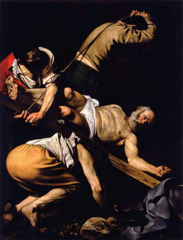 Crucifixion of St Peter by Caravaggio, Cerasi Chapel, Santa Maria del Popolo, Rome