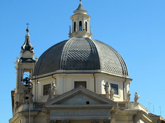 Dome and bell tower of Santa Maria dei Miracoli, Piazza del Popolo, Rome