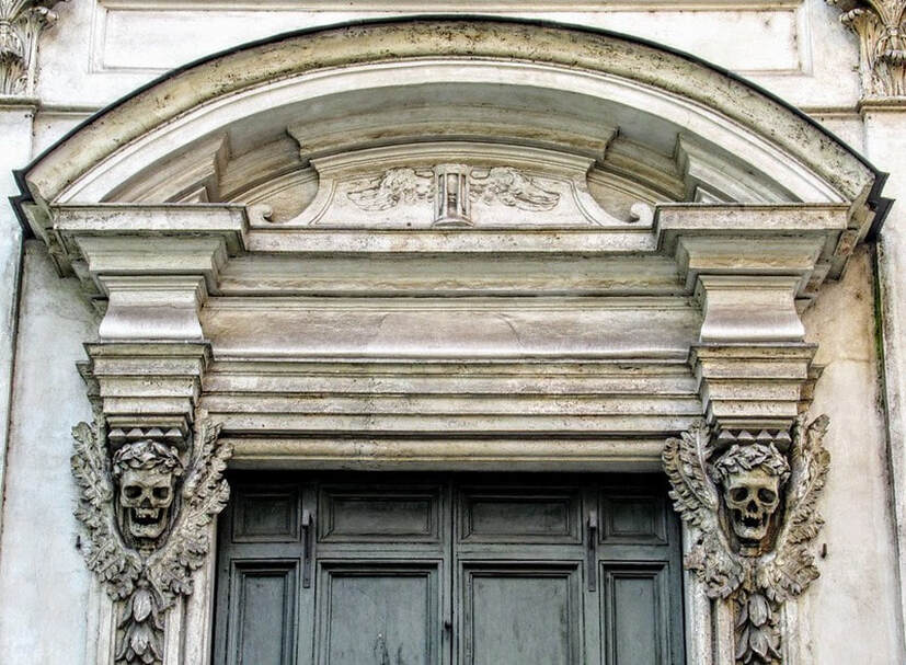 A detail of the facade, church of Santa Maria dell' Orazione e Morte, Rome