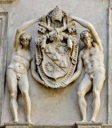 Coat of arms of Pope Julius III, courtyard of Palazzo Spada, Rome 