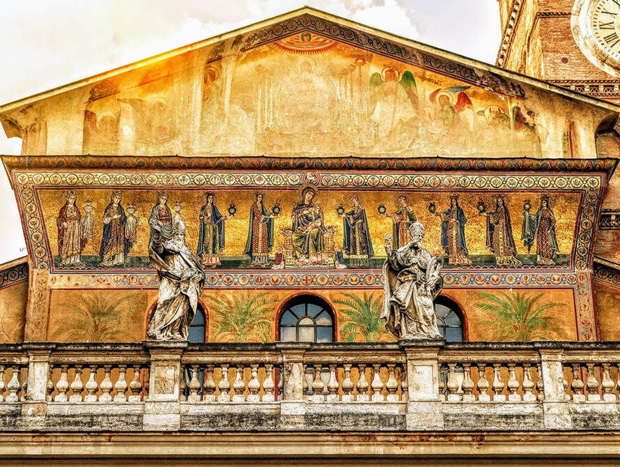 Facade, church of Santa Maria in Trastevere, Rome