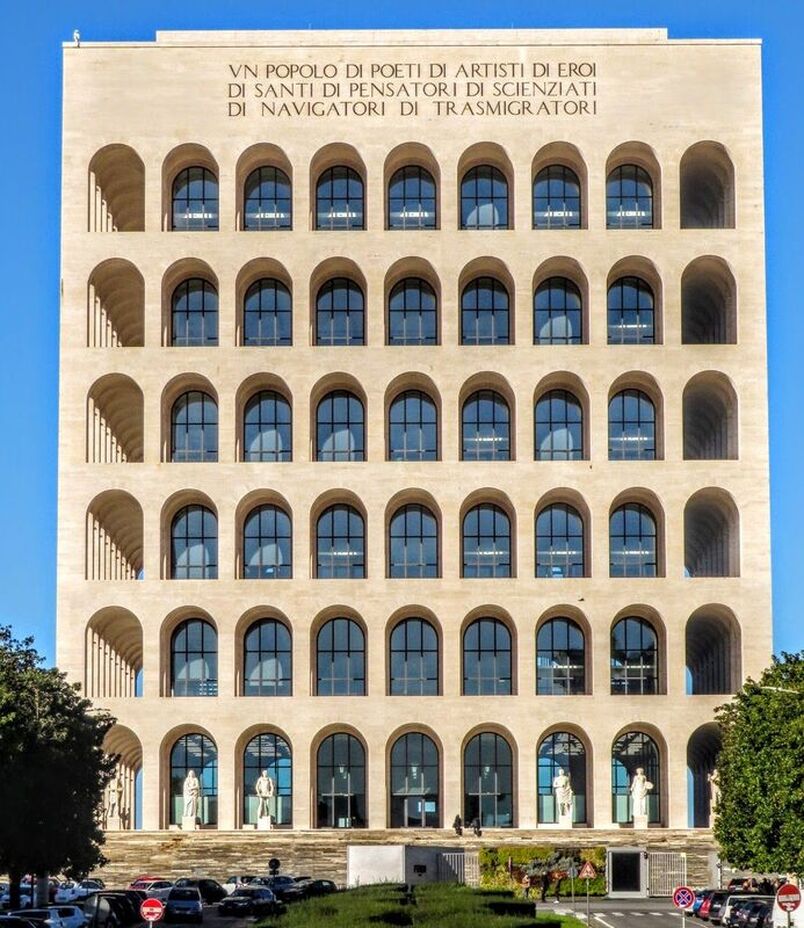 The Palazzo della Civiltà Italiana, also known as the Colosseo Quadrato (Square Colosseum), EUR, Rome