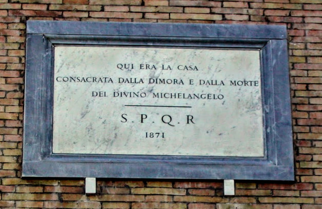 Plaque to Michelangelo, Palazzo delle Assicurazioni Generali, Rome
