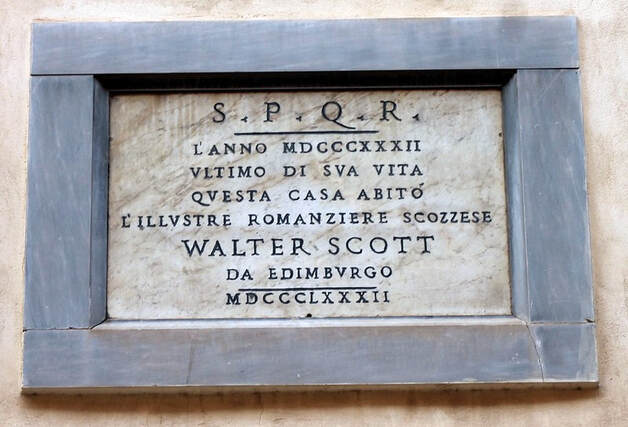 Plaque to Sir Walter Scott, Via delle Mercede, Rome
